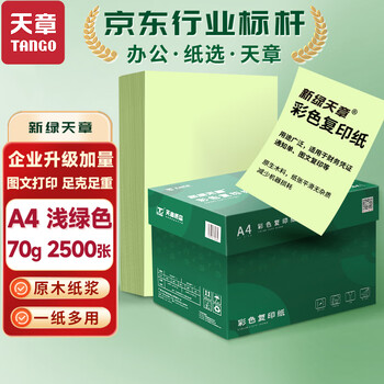 天章 （TANGO）A4 70g浅绿色彩色复印纸 儿童手工DIY折纸彩纸 绿色通道清单打印纸 企业优选 5包/箱 (2500张/箱)