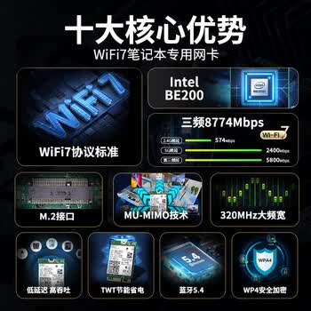 睿因（Wavlink）Intel BE200芯片无线网卡8774M千兆电竞游戏WiFi7笔记本电脑内置网卡模块wifi接收器蓝牙5.4 BE3M