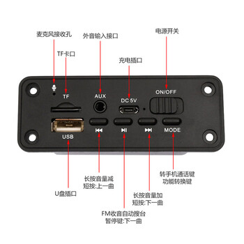 欧华远 DIY音响箱MP3音频功放2*3W 蓝牙5.0无损解码板带U盘TF卡AUX播放器