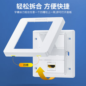 山泽 HDMI面板 86型3口母对母弯插头接墙壁插座装修配套高清面板多功能网络模块免焊白色 SZ-HDMI02