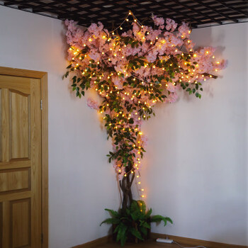 仿真花腾条樱花婚庆樱花树客厅空装饰植树叶树枝塑料假花吊顶 灯泡款
