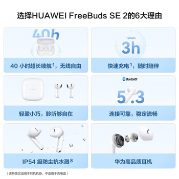 华为HUAWEI FreeBuds SE 2 曜石黑 蓝牙无线耳机 40小时长续航/快速充电/蓝牙5.3/轻盈小巧/影音娱乐
