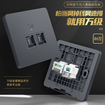 万级 六类网络面板 千兆网线插座二位双口 86型网络+电话家装宽带墙壁装修面板 1-145075灰 万级 六类网络面板 千兆网线插座二位双口 86型网络+电话家装宽带墙壁装修面板 1-145075灰