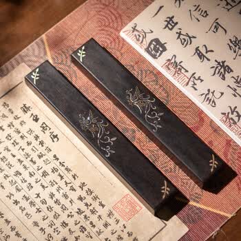 張小鳳镇尺纸镇纸文房四宝紫光檀螺钿工艺镇尺毛笔架宣纸书法用具创意摆件节日送礼 梧凤之鸣一对装