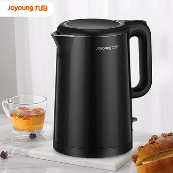 九阳（Joyoung）家用热水壶烧水壶电水壶 双层防烫304不锈钢 1.5L大容量 K15FD-W131 曜石黑