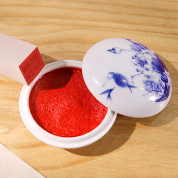 梅林笔庄青花瓷印泥文房四宝用品书法国画景德镇陶瓷器练习书画用具篆刻毛笔印章书法盖章印油青花瓷印泥