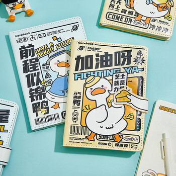 佳茉笔记本手账本活页本子高颜值可爱卡通ins风记事本皮面磁扣本加油鸭励志礼物送朋友同学