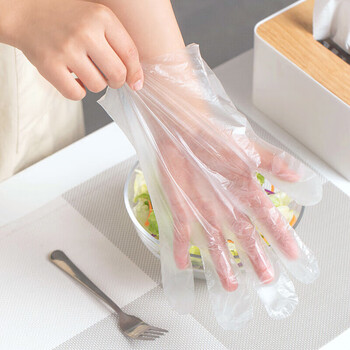 茶花 一次性手套100只装食品级PE加厚餐桌方便手套儿童食用手膜3501