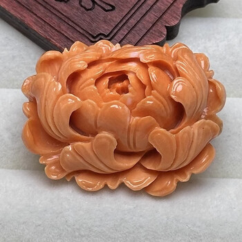 桃珊瑚彫刻-牡丹 206KN 桃珊瑚彫刻-牡丹 206KN
