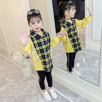 春秋季新款中大童印花数字两件套儿童运动休闲女孩潮衣服 黄色 110