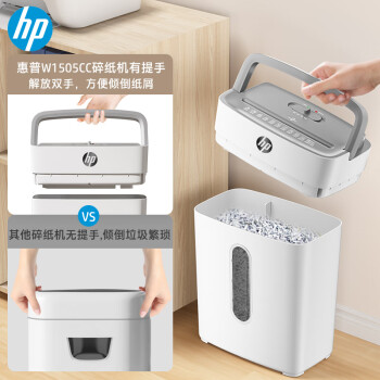 HP惠普4级高保密迷你办公家用商务低噪音碎纸机粉碎机 单次6张连碎5分钟15L可带钉碎纸碎卡  W1505CC