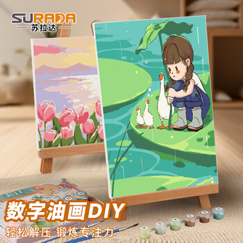 苏拉达(Surada)数字油画 数字油画diy儿童手工初学美术绘画套装中国风景画创意油彩画 20*30cm女孩TX004