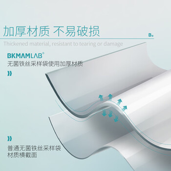 比克曼生物（BKMAM）带铁丝无菌采样袋/均质袋 水样采集袋取样袋 114mm*229mm全透明（530ml）100个/盒