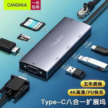 CangHua Type-C扩展坞iPadPro苹果15/16/17电脑MacBook华为笔记本USB-C转HDMI转换器拓展网口转接头分线器