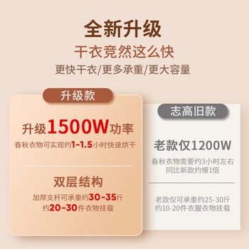 志高（CHIGO）【1500W快烘+450L】干衣机家用烘干机烘衣机烘衣服神器婴儿衣物暖风风干机大容量定时烘干衣柜JT16