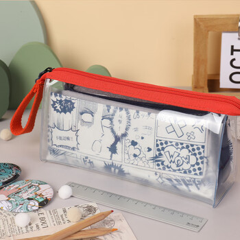 三木（SUNWOOD）二次元高透PVC动漫笔袋设计铅笔盒小众大容量文具盒收纳袋 6102 墨色