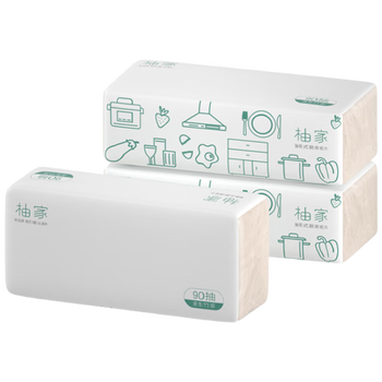 柚家 抽取式厨房纸巾 吸水吸油 干湿两用 2层*90抽*3包*1提装 223595