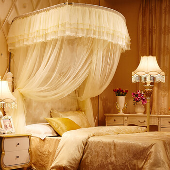 九洲鹿 蚊帐家纺 三开门钓鱼竿伸缩宫廷蚊帐u型支架不锈钢落地加粗不