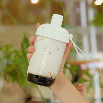乐扣乐扣（LOCK&LOCK）夏天塑料水杯奶茶杯Tritan带吸管户外便携提手男女杯子700mL白色