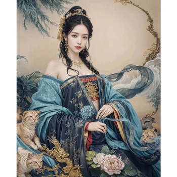 掛軸 仕女圖 簪花仕女図 搗練図 カク国夫人遊春図 晋唐宋人物画精選 絵巻精選