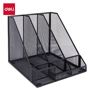 得力(deli)三联带笔筒金属文件框栏书立架 办公室桌面档案收纳盒多层资料架子网状镂空文件置物架 黑色78987 得力(deli)三联带笔筒金属文件框栏书立架 办公室桌面档案收纳盒多层资料架子网状镂空文件置物架 黑色78987