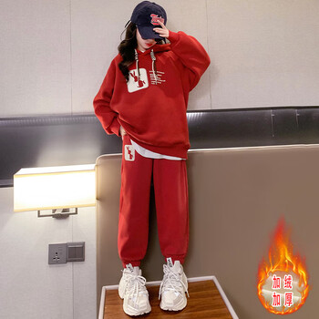 逅伊大童新年拜年服套装龙年本命年12岁女孩衣服加绒加厚过年童衣服冬