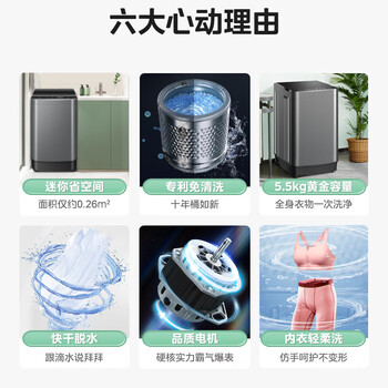 美的（Midea）波轮洗衣机全自动家用 MB55V36E 5.5公斤 宿舍租房 迷你洗衣机小型 随心洗  家电