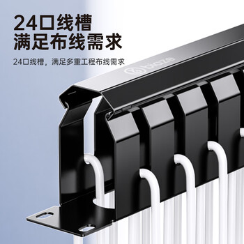 毕亚兹 理线架12档24口 工程机网线跳线理线架 加厚金属19英寸 1U机架式网络机柜线缆管理器整理器梳理器