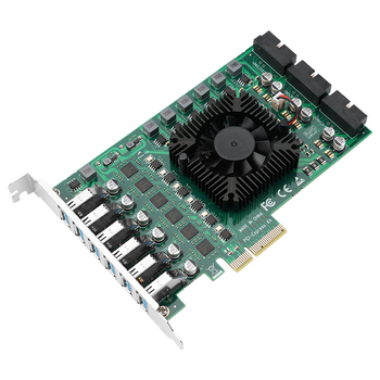 魔羯MOGE 12口扩展卡USB3.0转接卡PCIE转usb3.2 Gen1服务器工业控制 风扇散热 MC2056