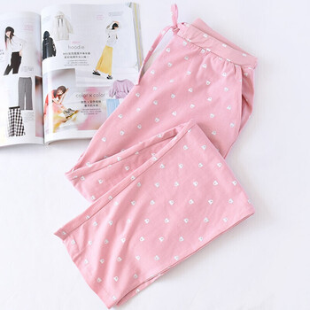 新品日系睡裤女士春夏秋季宽松棉大码收口居家长裤针织棉家居裤亮粉色