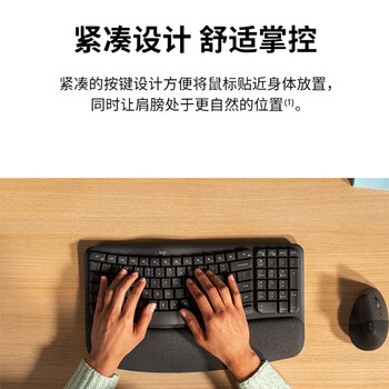 罗技（Logitech）WAVE KEYS 人体工学键盘 无线蓝牙键盘 配备软垫掌托 - 石墨黑（商用版） 99键