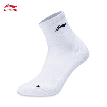李宁（LI-NING）羽毛球袜中筒运动长袜男款毛巾袜吸湿排汗AWTS003-2三双装白色