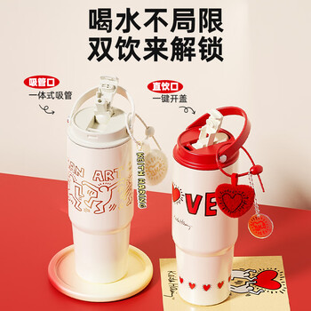 格米（germ）凯斯哈林大容量保温杯女士吸管水杯巨无霸冰霸杯子820ML暮色乐园