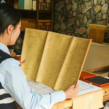 一海堂文化 毛笔字帖宣纸9厘米*28格颜真卿双色描红颜体楷书入门初学毛笔米字格描红毛边纸 40张/包