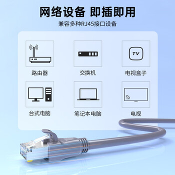 秋叶原（CHOSEAL）六类千兆网线 Cat6六类屏蔽8芯双绞线 工程家用电脑宽带监控跳线成品网线 灰色 2米 CT600A