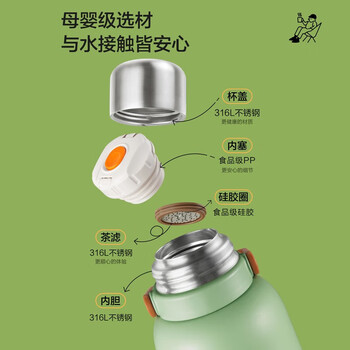 苏泊尔（SUPOR）随享保温壶大容量316不锈钢真空保温杯旅行壶1.3L高山绿KCV13AC10