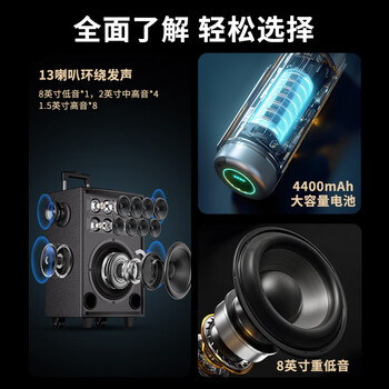 索爱（soaiy）X60大功率13喇叭重低音广场舞户外k歌蓝牙拉电木吉他乐器音箱拉杆音箱扩音器双麦克风8寸