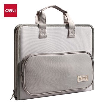 得力（deli）A4/7格横版布质风琴包多层文件夹试卷收纳袋 文件袋资料手提包资料册 学习办公PM339灰色