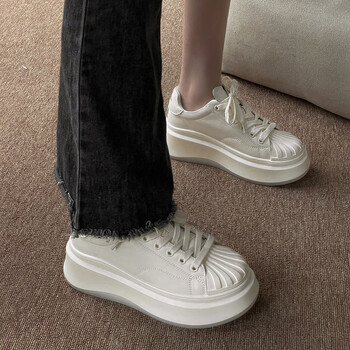 穿的初中女生小白鞋小学生青少年运动休闲鞋高级感厚底增高米白色38