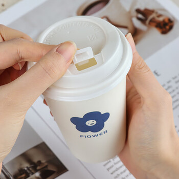 拜杰一次性咖啡杯带盖一次性杯子纸杯热饮杯奶茶豆浆杯 350ml 50只装