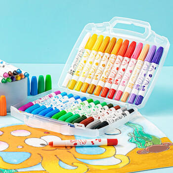 得力（deli）24色圆杆食品级水溶性旋彩棒可水洗不脏手蜡笔炫彩棒幼儿画画色画女孩儿童礼物