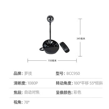 罗技 电脑摄像头 1080P高清电脑会议摄像头带降噪麦克风 BCC950