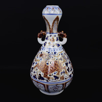 中国　青花　花卉文　双象耳瓶　N　R5790B 中国 青花 花卉文 双象耳瓶 N R5790B 中国 青花 花卉文 双象