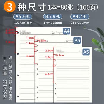 朗捷 B5活页本替换内芯9孔活页纸笔记本本子替换内页空白内芯80张/本可定制