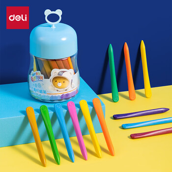 得力（deli）48色三角杆不脏手双头蜡笔可水洗儿童油画棒涂色笔棒（蓝)HM715-48美育工具