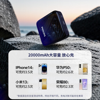 飞利浦【热销50W+超级快充】充电宝20000毫安时大容量可上飞机移动电源迷你小巧便携适用苹果华为手机