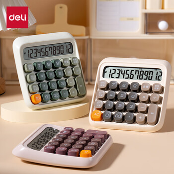 得力（deli） 圆点高按键语音计算器 12位数字宽屏显示 高颜值学生/办公用品 珊瑚色TE26