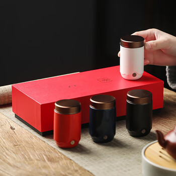 茶艺贵族随行四色小茶叶罐礼盒装家用旅行迷你密封罐合金罐口便携中式茶礼