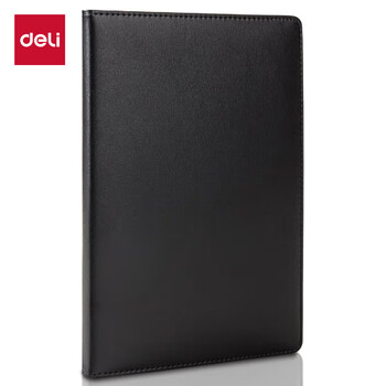 得力（deli）【价同618】16K大号商务皮面笔记本会议记事本文具办公用品112张/本 黑色3161