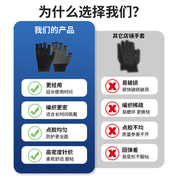 千屿点胶露五指 劳保手套 12双 13针尼龙 PVC点珠防滑耐磨黑色